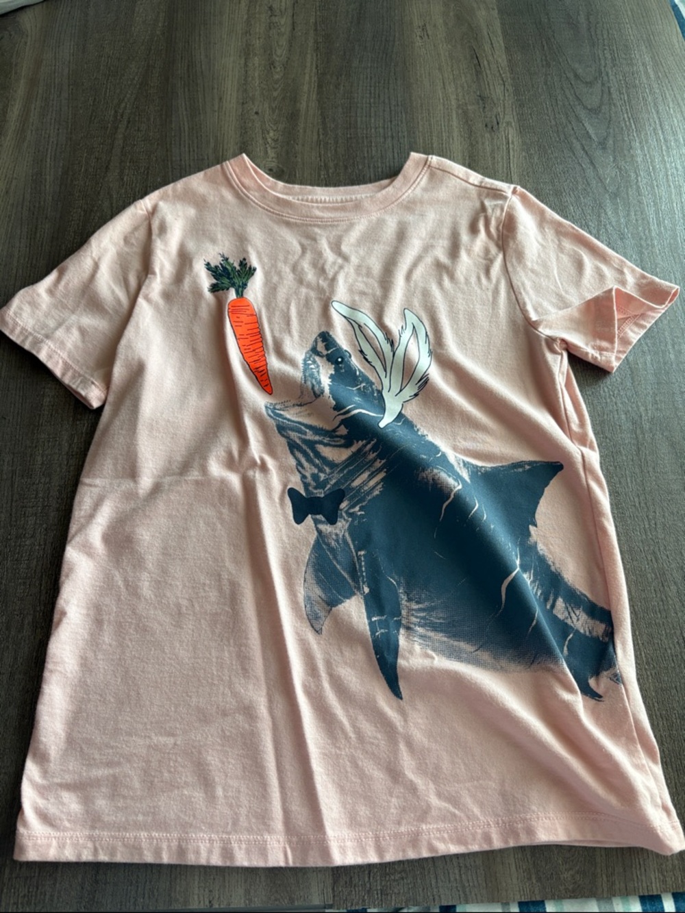Cat & Jack Pink Tee with Navy Shark and Orange Carrot Graphic